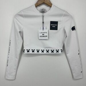 Lacoste Minecraft Long Sleeve Top Women's 36 White Adventure Mode Cropped NWT